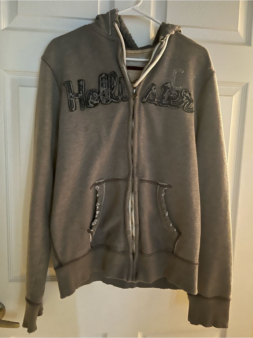 Hollister Distressed Taupe Zip Hoodie